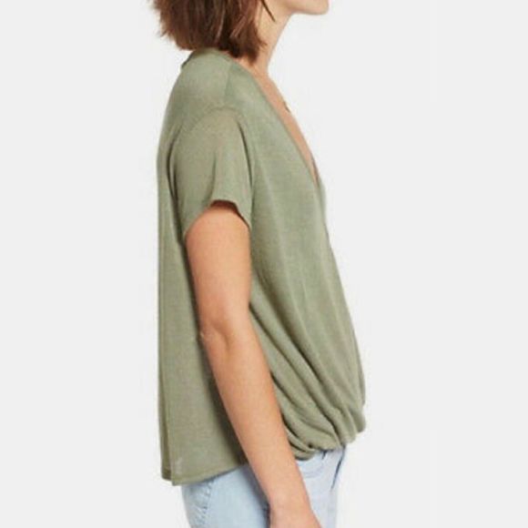 We The Free People Hoffman Surplice Knit Top Tee Crossover Wrap Blouse Green XS - Picture 3 of 7